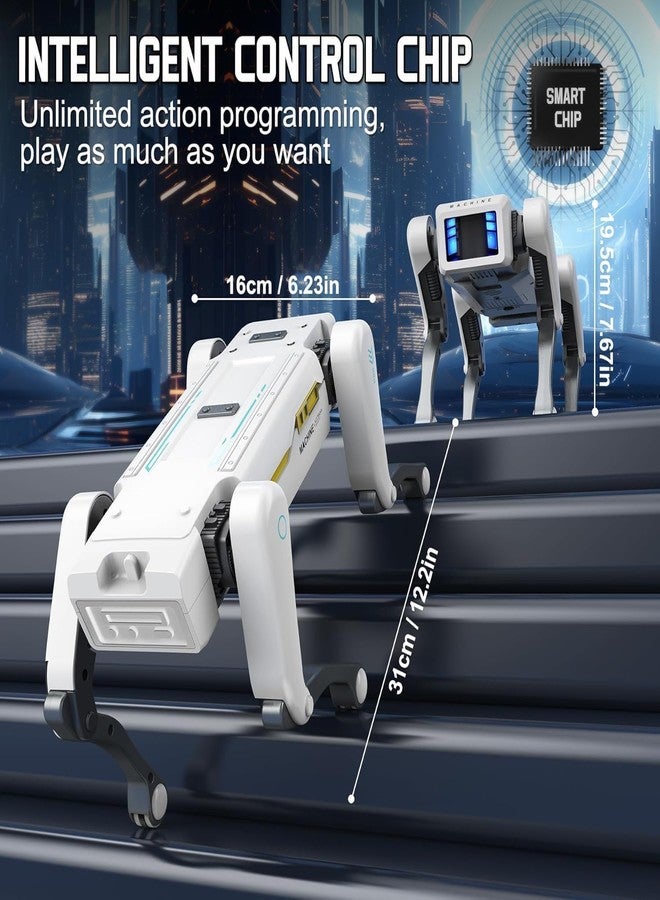 EXOMOON AI Programming Smart RC Mechanical Dog Toy Language Interaction Remote Control Stunt Action Robot Dog with Story Light and Music (White) - Image 2